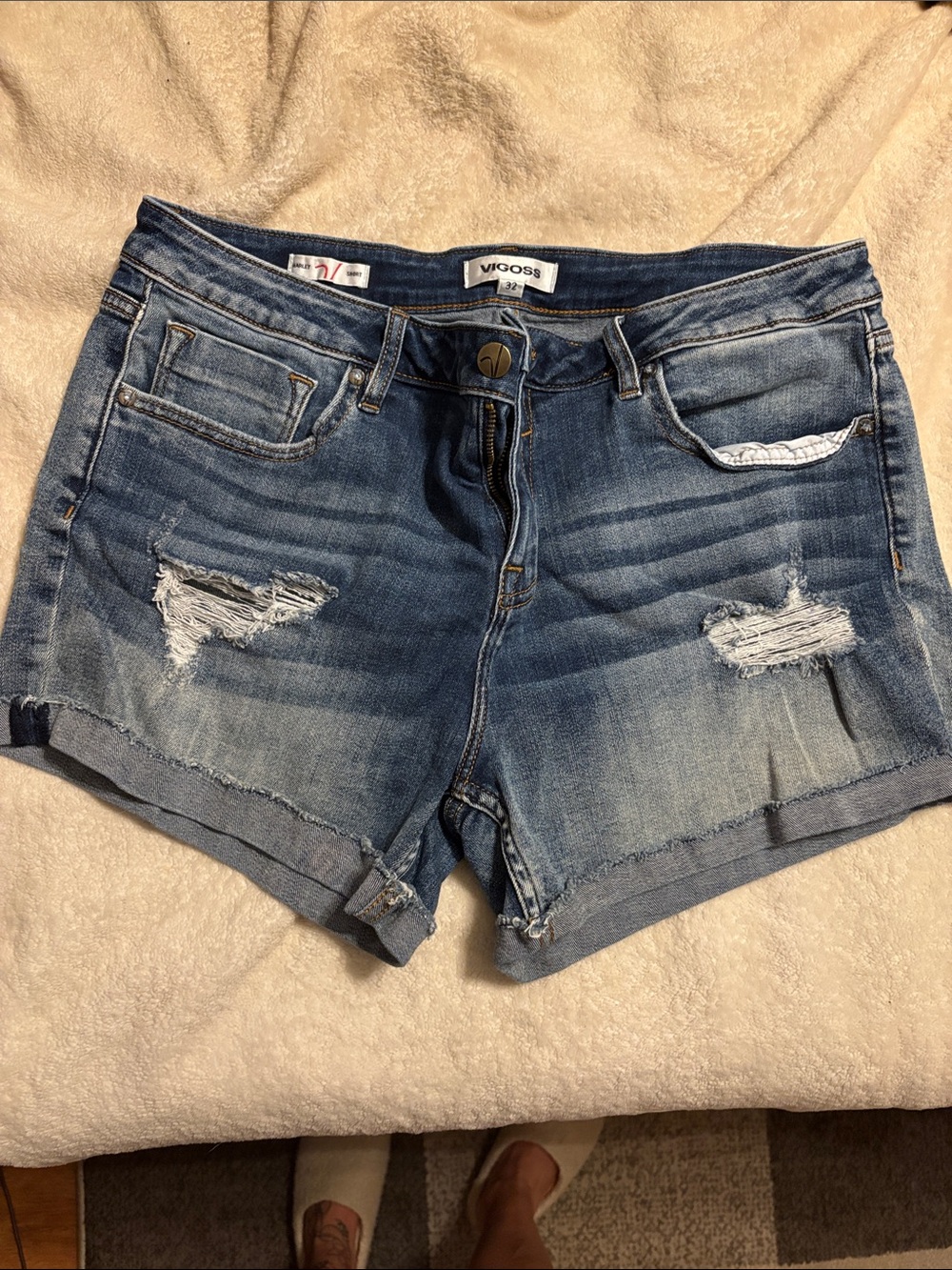 Vigoss Women's Faded Distressed Denim Shorts - Light Blue